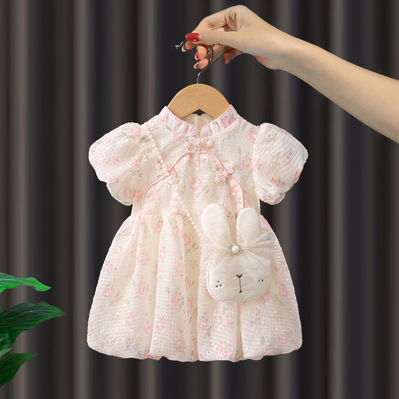 女童旗袍連衣裙夏裝洋氣兒童中國風公主裙周歲寶寶禮服夏季小童裝