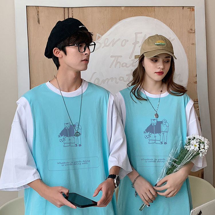 ins five-point short-sleeved t-shirt for men and women  new trendy couple wear summer tops class clothes high school students college style