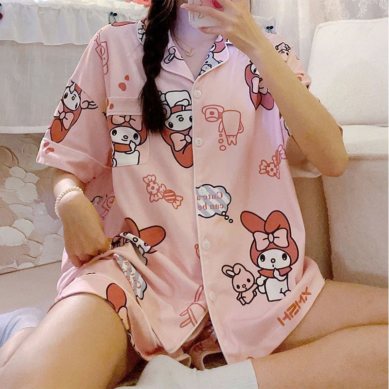 睡衣女夏季新款ins風甜美可愛美樂蒂薄款高顏值短袖家居服套裝潮
