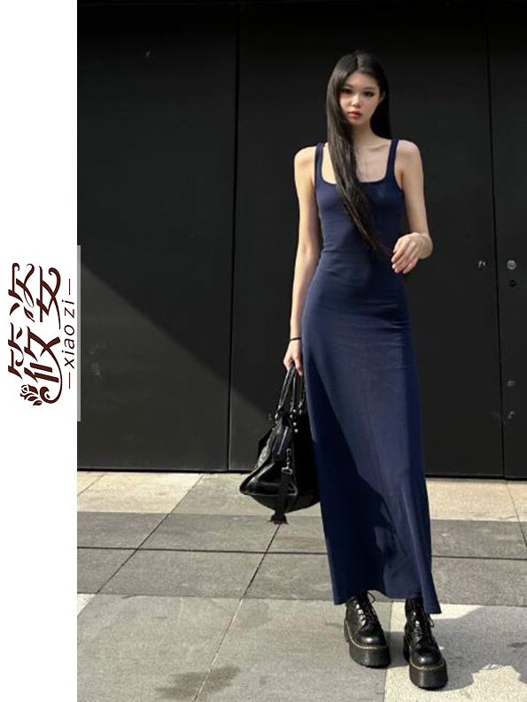 筱姿法式高級感純欲連衣裙2023新款吊帶修身顯瘦顯白高個子長裙子