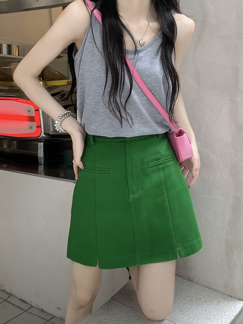 Spicy Girls' Khaki Denim Skirt Women's Autumn/Winter  New Split Short Skirt Small Tall Waist A-line Skirt