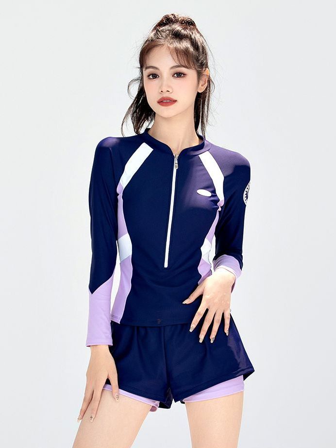 Swimming pool special swimsuit women's two-piece long-sleeved boxer pants conservative slimming cover belly swimsuit women's hot spring students