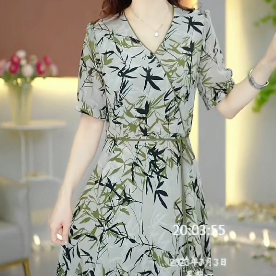 高檔冰羽絲時尚輕奢連衣裙2023新款夏女裝氣質收腰顯瘦長款大擺裙
