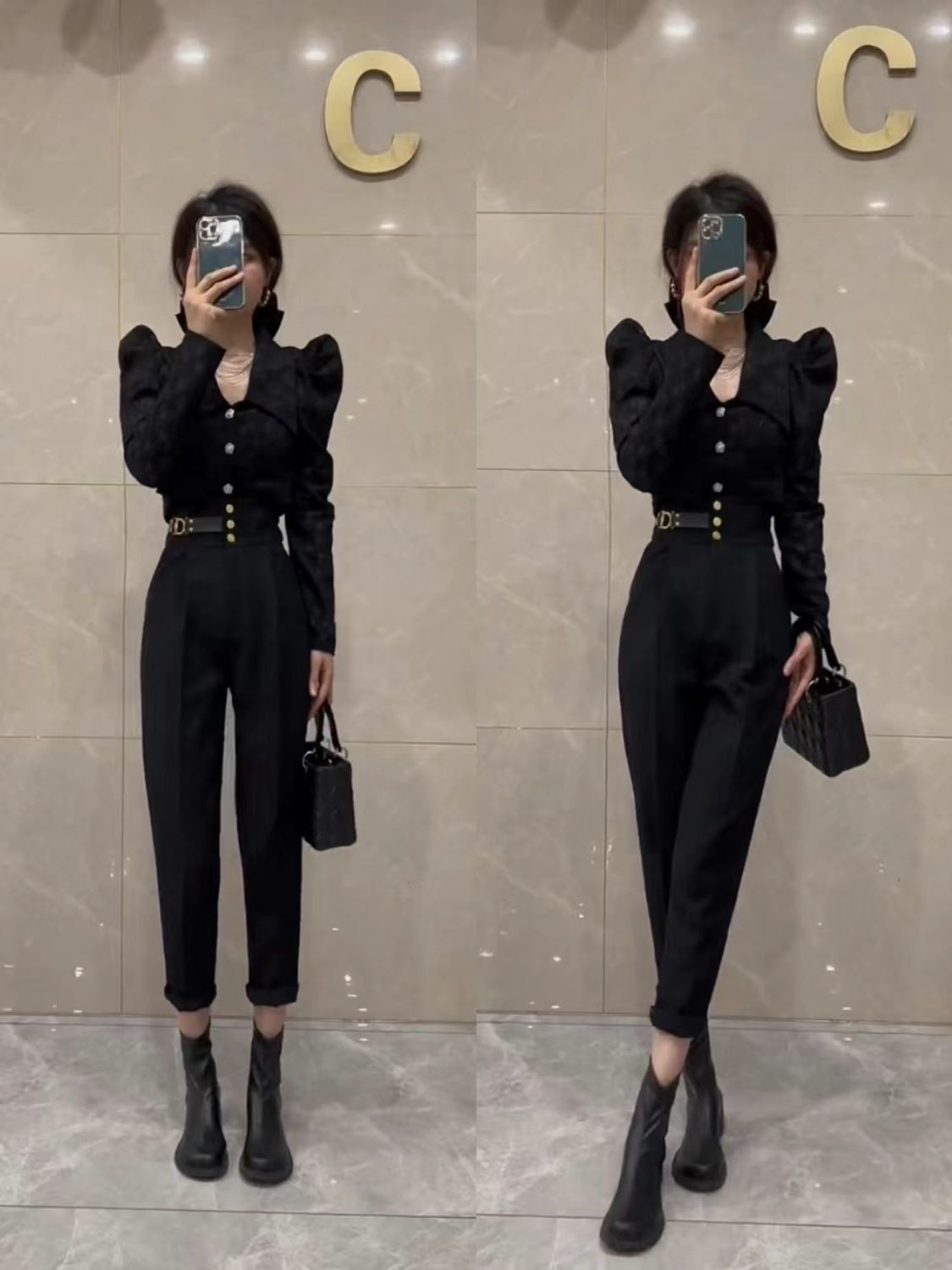 High-end retro French top harem pants two-piece set female autumn 2022 new salt series royal sister fried street suit