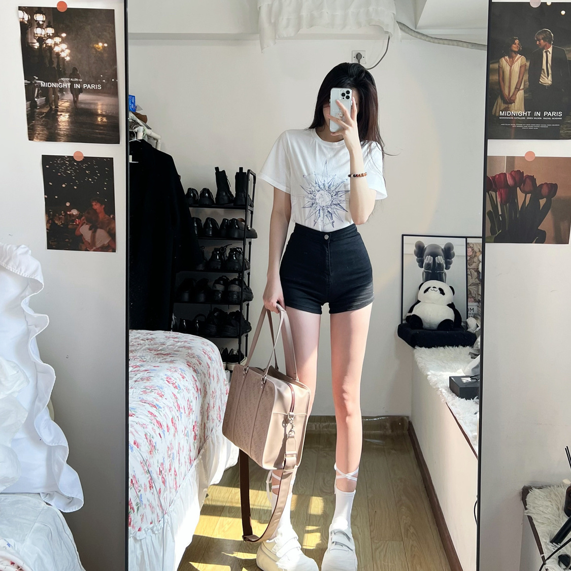 高腰修身顯瘦又a又颯黑色女團短褲女夏季顯高小個子超短熱褲A字褲