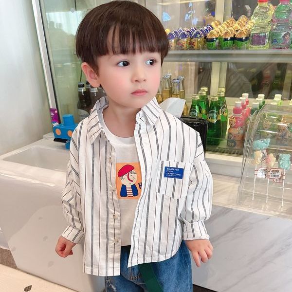 Children's clothing boy's long-sleeved striped shirt 2023 spring and autumn new children's fashion foreign style children's outerwear shirt trend