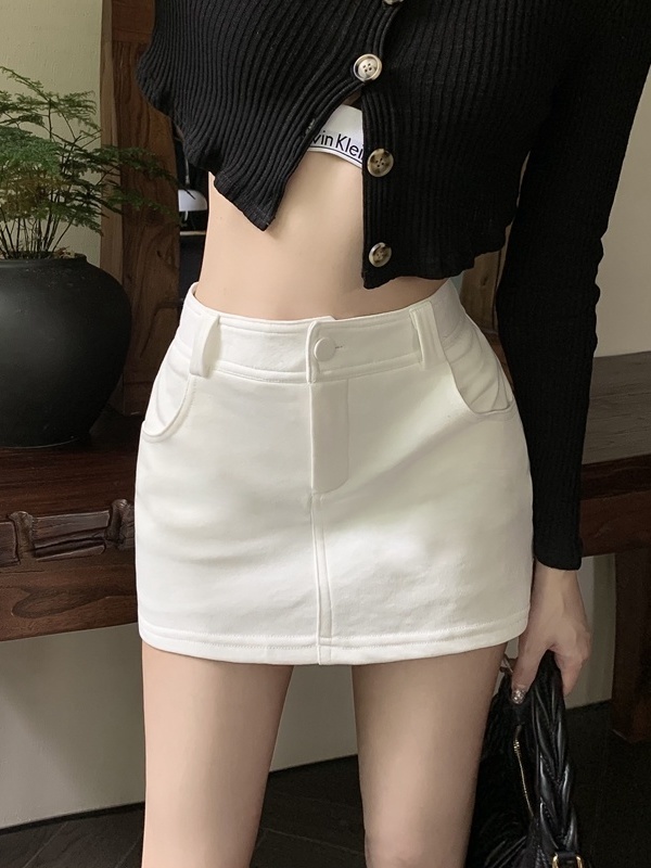 Spicy Girls' Grey High Waist Halfskirt Women's Summer  New Letter Embroidery Anti Shining Wrap Hip Short Skirt