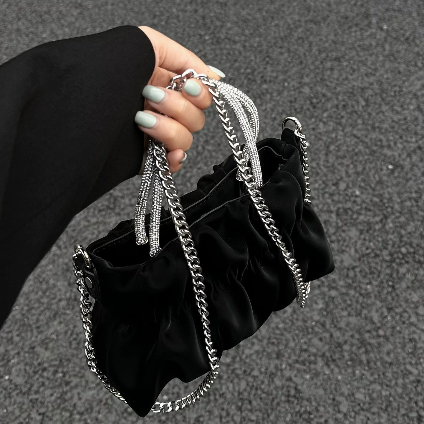 Borsa a tracolla diagonale pieghettata con strass Estate nuove donne, celebrità, temperamento, borse da festa, scuola media_voghion.com