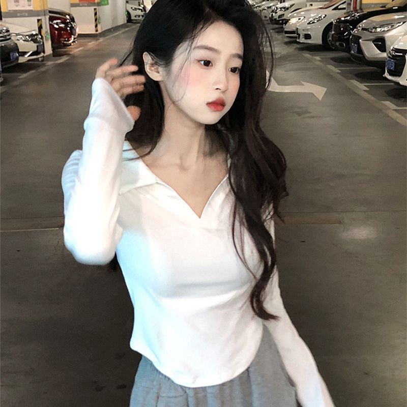 秋季chic上衣女新款純欲風辣妹長袖短款修身緊身t恤別致獨特小衫