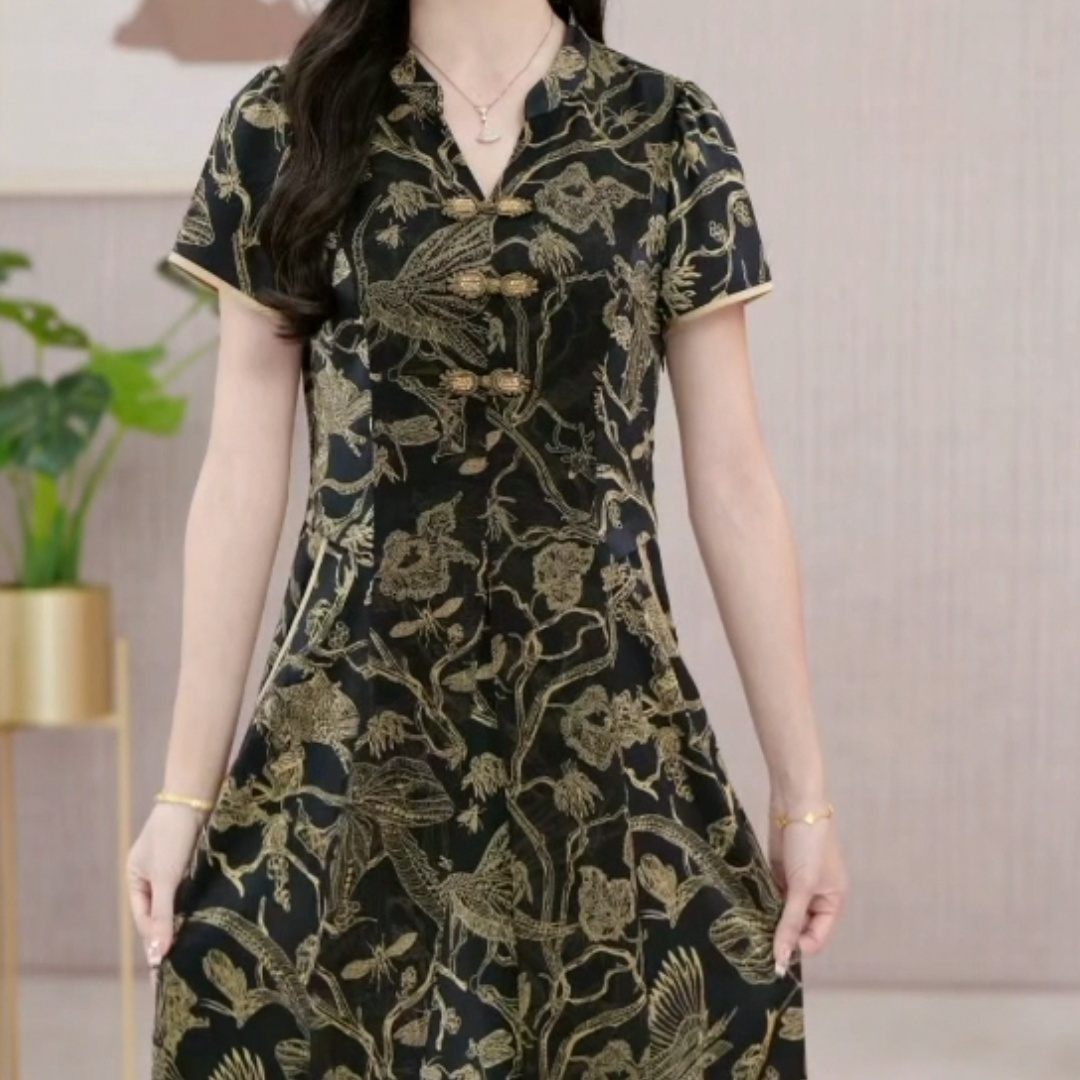 Ice silk satin improved cheongsam dress 2023 new summer women's clothing noble temperament slim slim national style skirt
