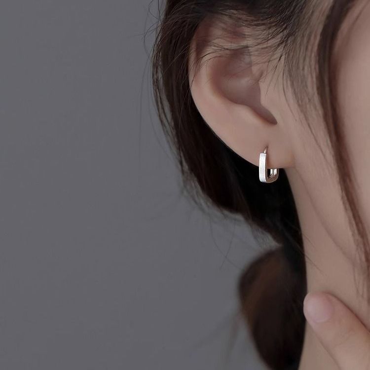 拉丝素圈方形耳环女ins2023年新款时尚小众耳钉简约风几何耳饰品