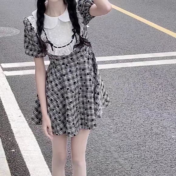 Ju Jingyi's same dress doll collar high waist slim plaid skirt with waist small fresh sweet sweet age-reducing A-line skirt