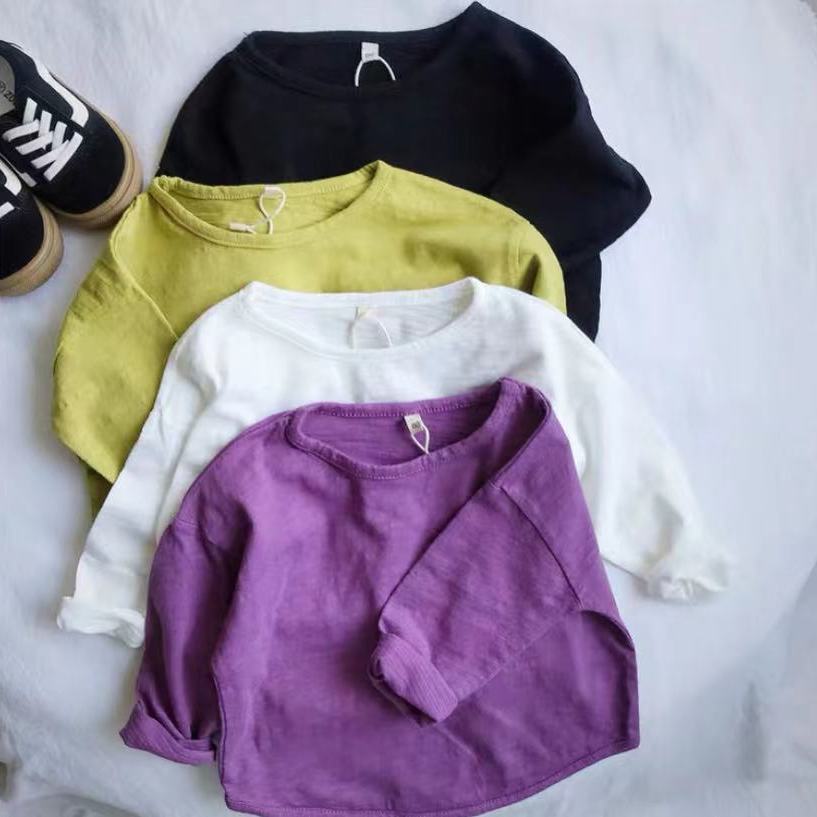 2022 Children's Autumn New Boys Bamboo Cotton All-match Long-Sleeve T-Shirt Girls Baby Korean Version Loose Bottoming Shirt