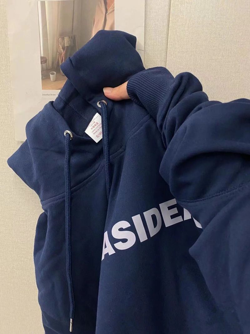 100%純棉字母印花加絨加厚衛衣男秋冬寬鬆oversize設計高級感外套