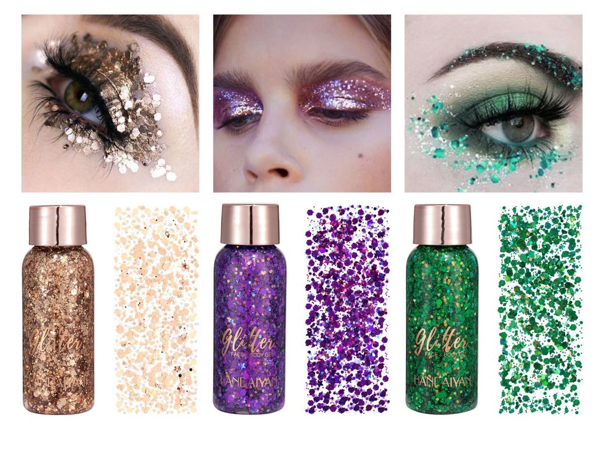 3 sets of glitter eye shadow sequin gel mermaid face body milk performance stage nightclub wedding hair_voghion.com