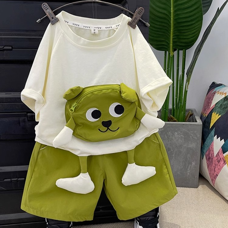 2023 new children's clothing summer suit short-sleeved summer dress fashionable boys and girls baby clothes trendy two-piece set