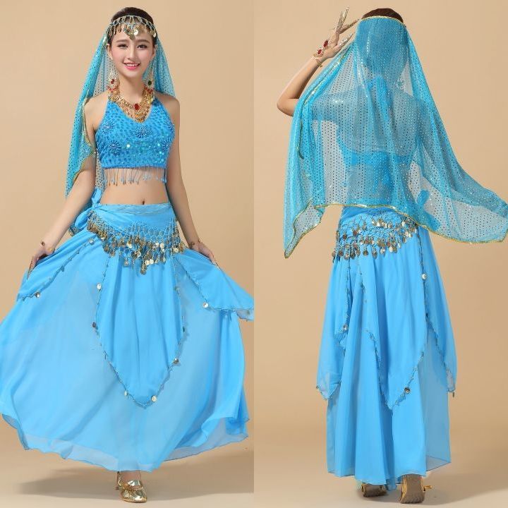 印度舞蹈演出服新疆舞民族舞肚皮舞舞蹈表演服文胸吊币裙套装T016