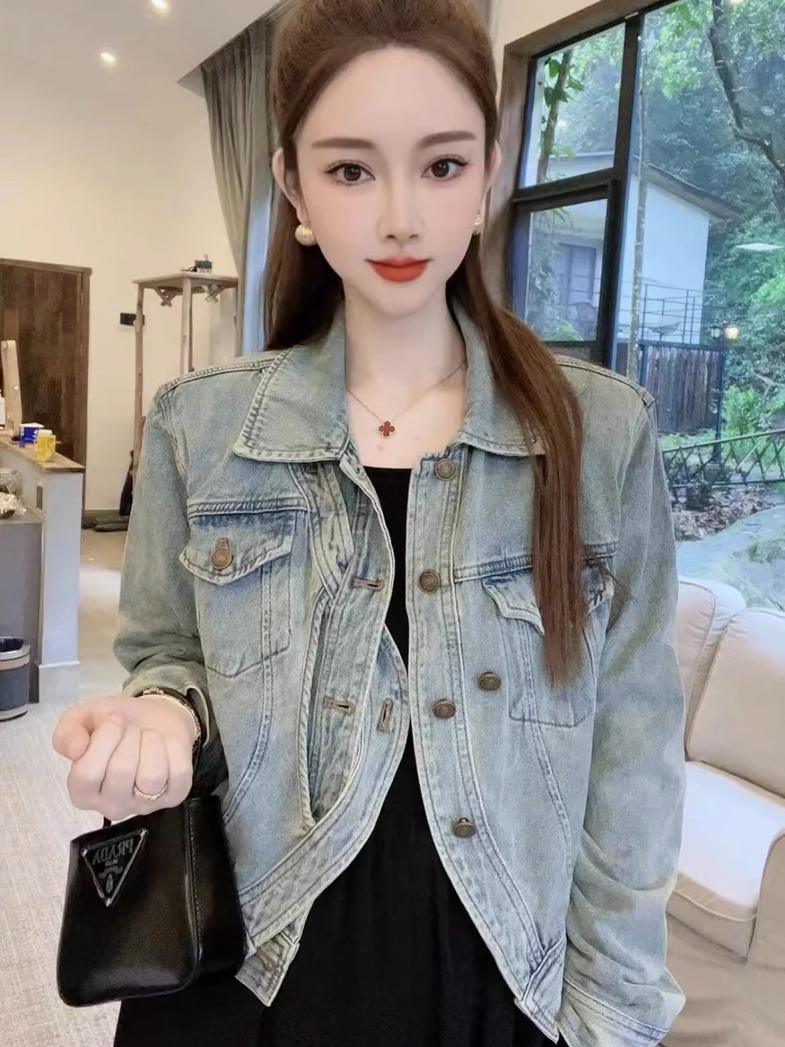 American style retro fried street design sense European goods foreign style irregular high-end old blue denim short coat women's short fashion