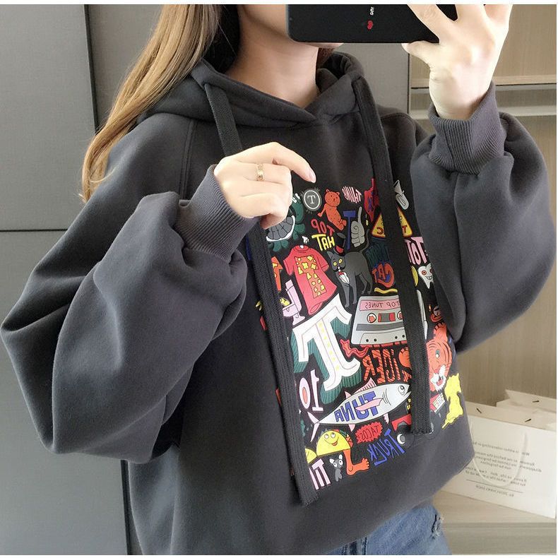 Girls' sweater autumn and winter plus fleece 2022 new spring and autumn outfits foreign style girls' middle-aged and older children's hooded children's fashionable tops【Delivery within 15 days】