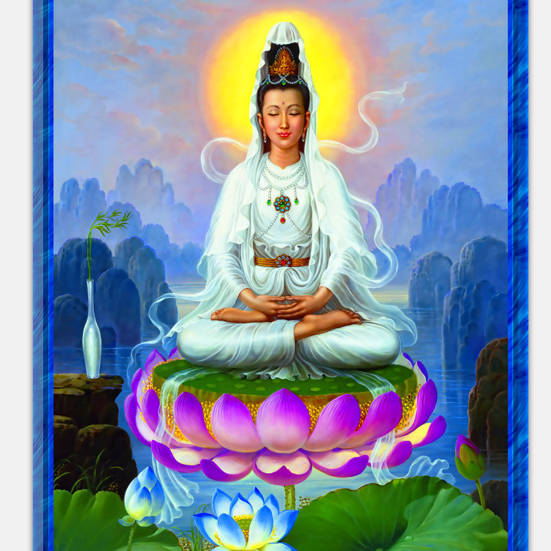 结缘定制观音菩萨画像佛像观音画佛画像坐莲观音挂画