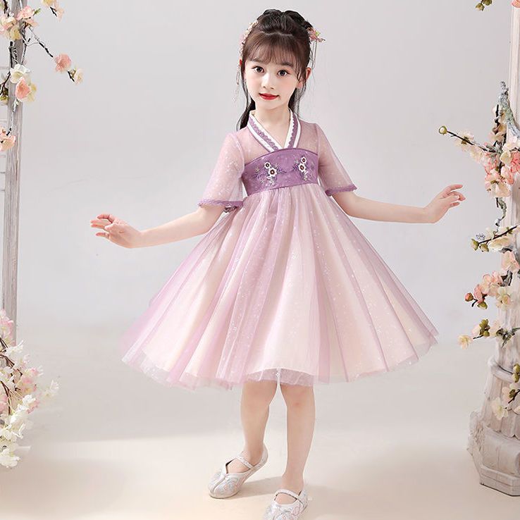 Girls dress summer dress 2022 new fluffy gauze skirt net red Korean version of foreign style princess skirt girl trendy dress