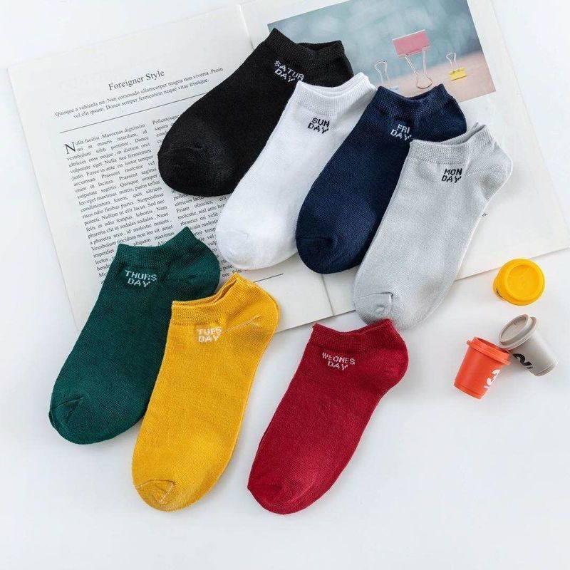 Socks men and women couples summer thin section tide 7 days week socks shallow mouth Japanese wild low waist Korean version of the boat socks invisible