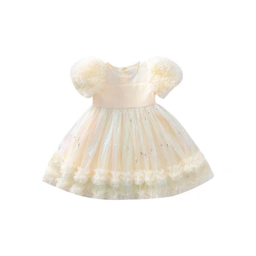 Girls dress summer new bright face princess dress net gauze skirt girl baby fairy dress skirt western fluffy yarn