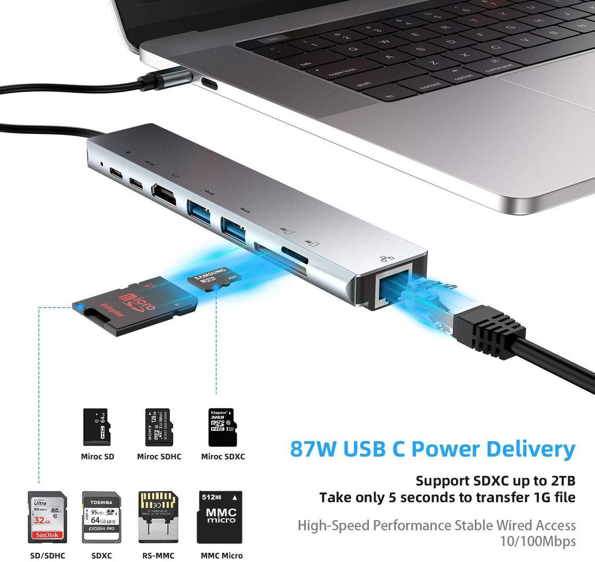 k HDMI 8ni s SD/TF kartou, vysokorychlostní 100Mbps Ethernet port, dokovací stanice typu C_voghion.com