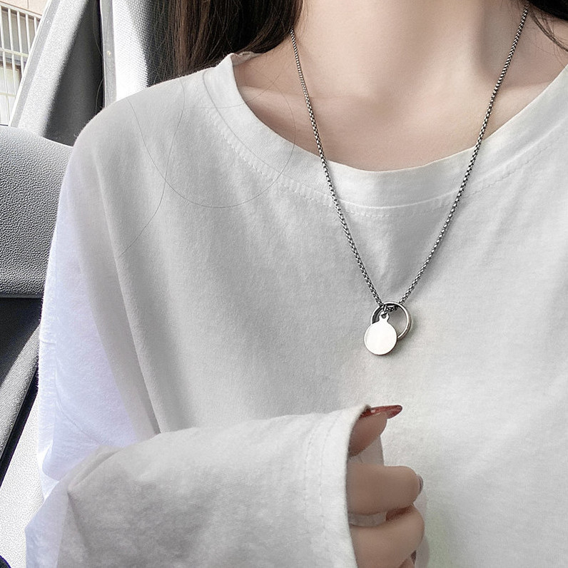Wang Yibo's two-piece ring necklace for women's temperament net red hip-hop couples simple personality pendant does not fade