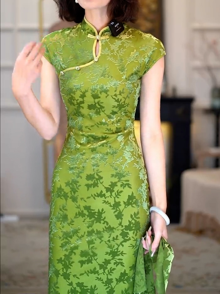 新中式氣質水滴領顯瘦中長款修身改良式旗袍連衣裙女2023夏季新款