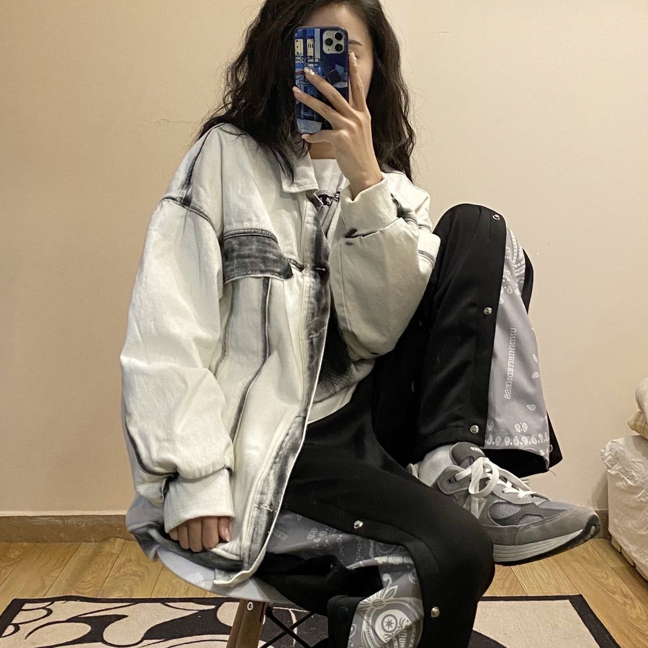 American retro long-sleeved denim jacket female students spring and autumn new all-match Hong Kong style loose outerwear jacket tops