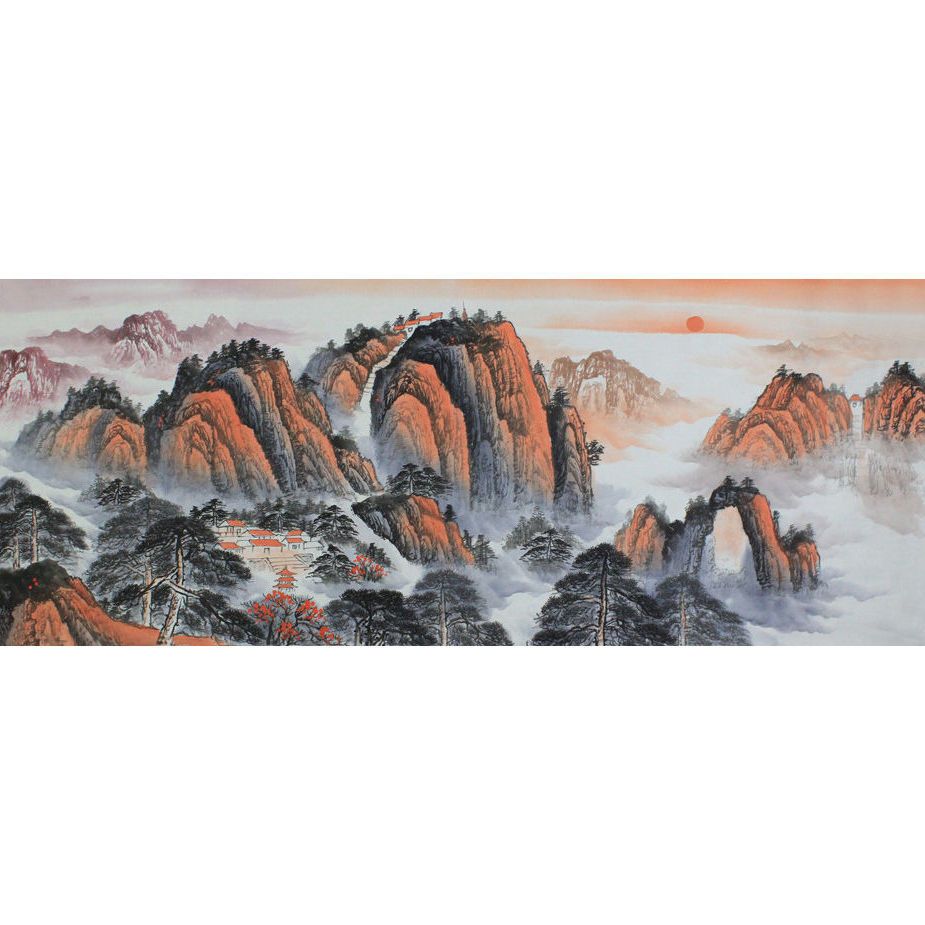 国画山水画 纯手绘六尺厅室装饰画 泰山日出靠山画基业永固风水画【3