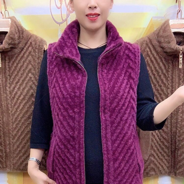 Mom's autumn and winter golden mink velvet plus fat to increase the foreign style does not shed hair thick vest vest jacket jacket coat