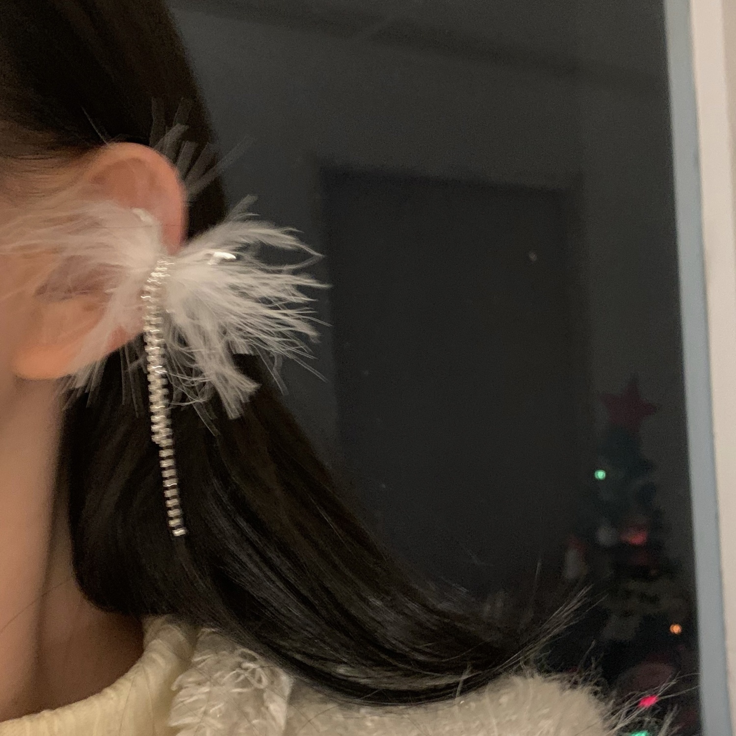 羽毛蝴蝶流蘇鋯石耳骨夾女2024年新款潮無耳洞耳飾輕奢高級感耳夾
