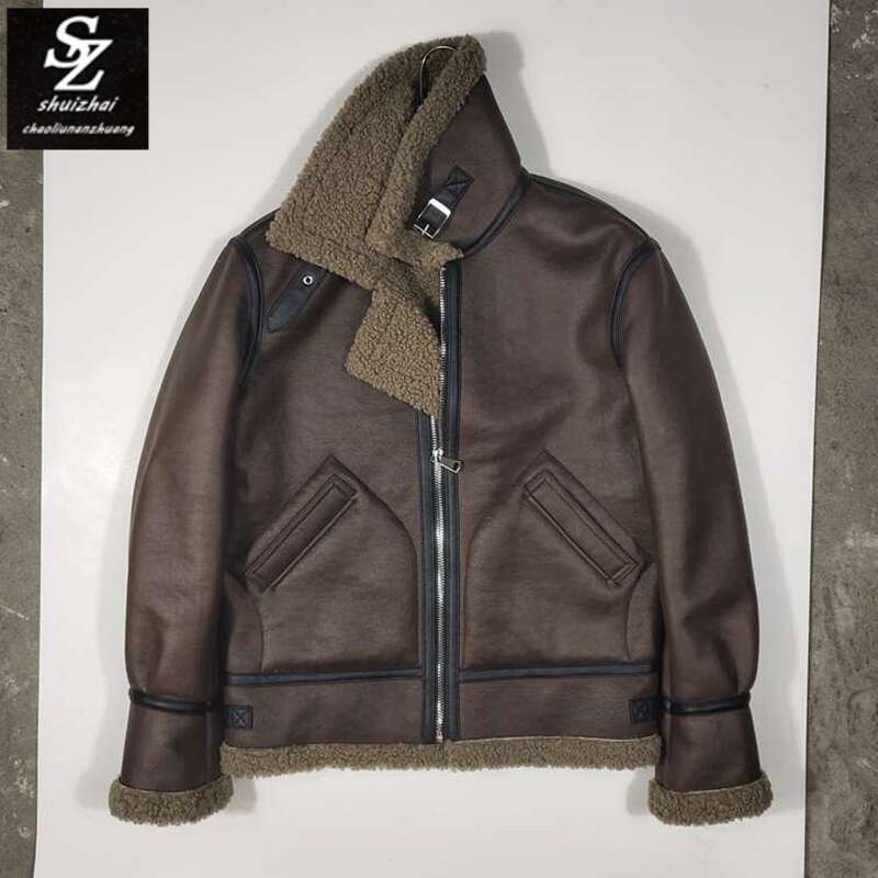 b3皮毛一体机车服加厚皮草外套羊羔毛皮衣修身加绒夹克韩版大码潮