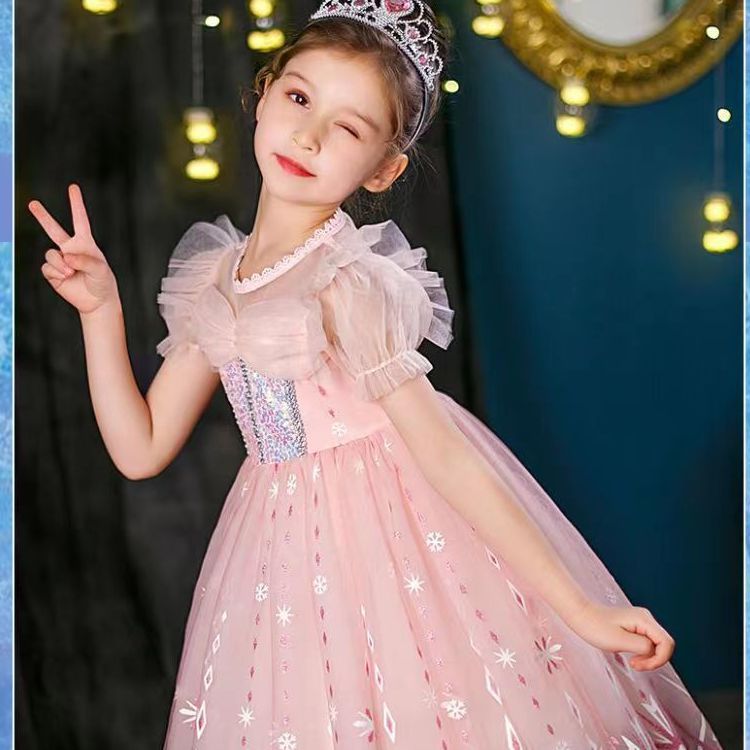 女童连衣裙夏装新款儿童公主裙短袖超洋气甜美女孩艾莎网纱裙