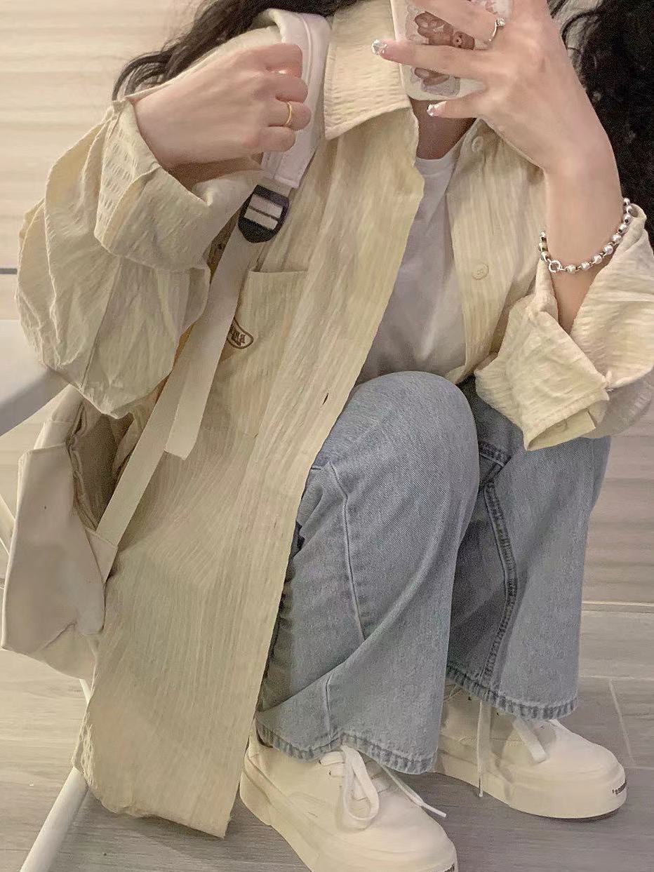 春季新款長袖襯衫女上衣韓版小眾設計感內搭疊穿寬鬆顯瘦襯衣外套
