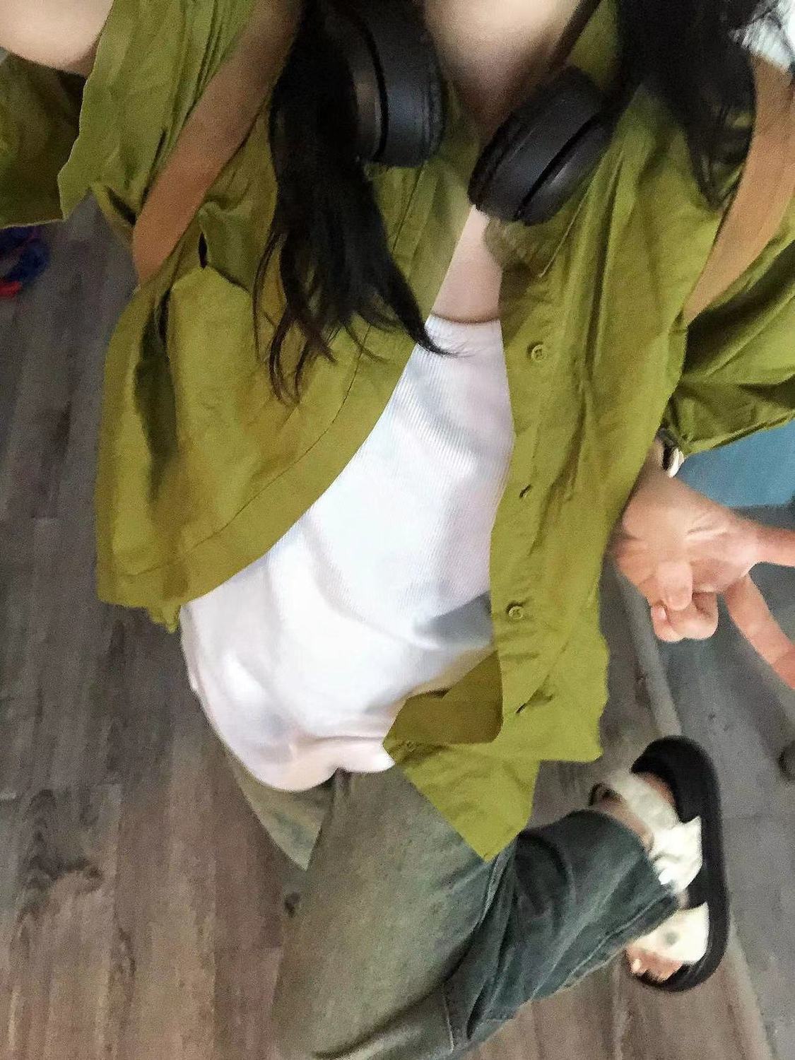 夏季2023新款森系芥末綠純棉襯衫短袖女寬鬆顯瘦襯衣外搭休閒上衣