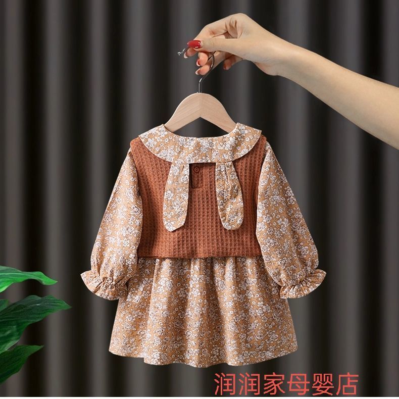 Girls dress spring and autumn new 1-2 years old Korean version baby girl net red dress autumn princess two-piece set