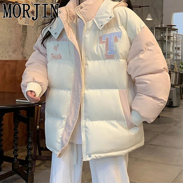 MORJIN autumn and winter new thickened bread coat cotton-padded clothes girl design sense small crowd splicing small student cotton-padded clothes
