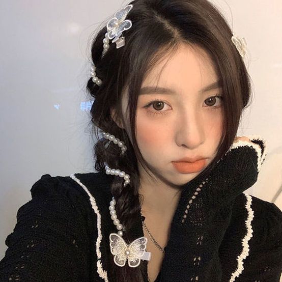 Yang Chaoyue's same style pearl braided hair chain side hair accessories bow hair clip headdress internet celebrity 2021 new style