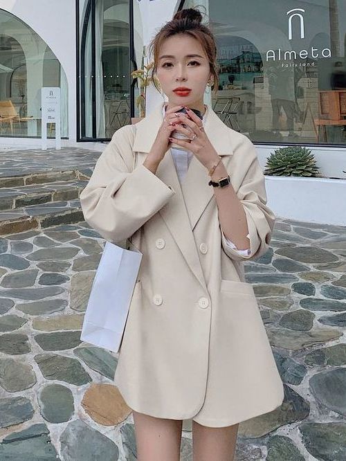 Brown suit jacket for women, spring and autumn new style, oversize, loose, versatile, slim, high-end, casual, large size suit
