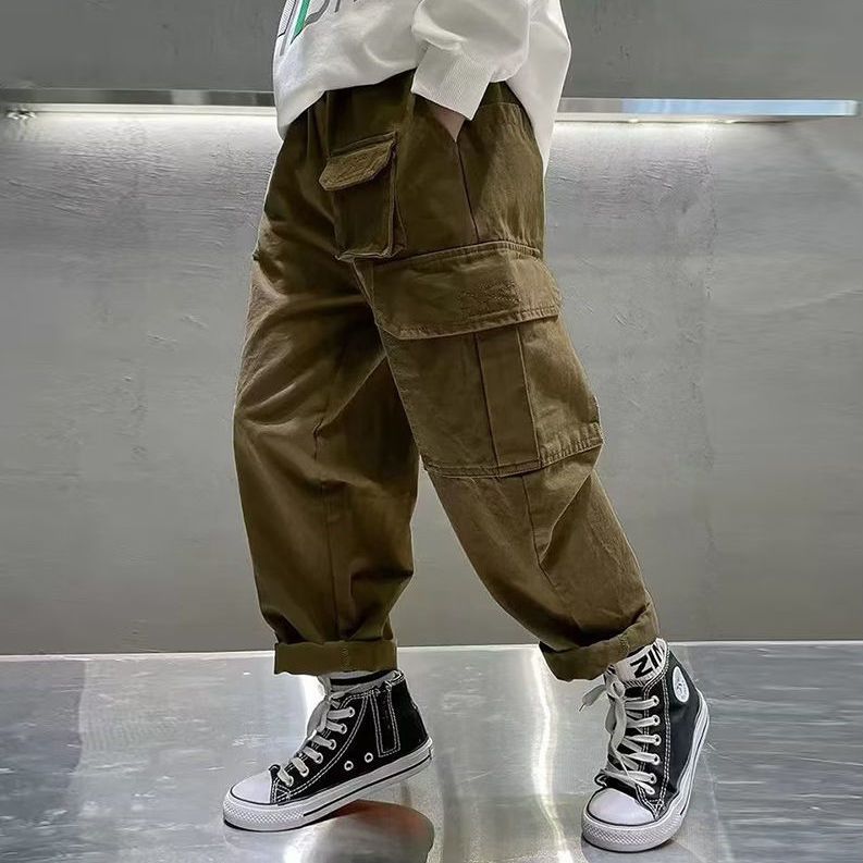 Boys' handsome overalls ins Korean style medium and large children's trendy multi-pocket fashionable leggings children's casual trousers