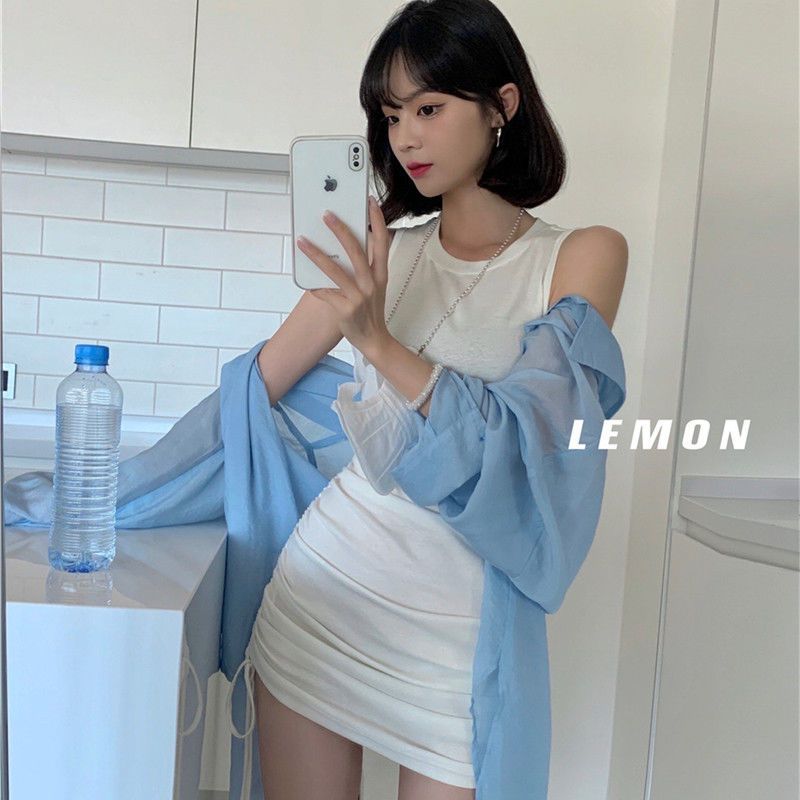 無袖t恤女2021夏季新款小個子設計感顯瘦抽繩修身性感包臀連衣裙