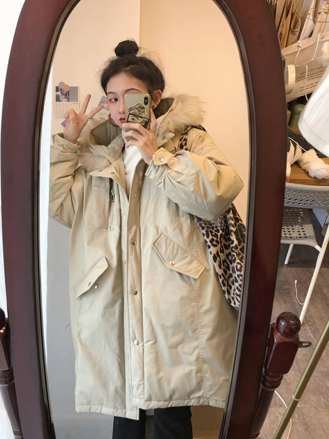 胖mm2-300斤派克服大毛領外套女秋冬大碼加厚寬鬆中長款棉服棉襖