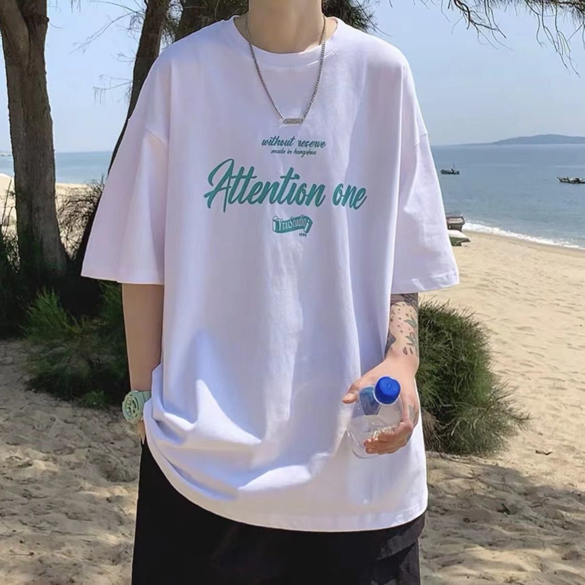 100%純棉短袖t恤男夏季新款韓版潮流百搭寬鬆學生港風ins半袖男潮