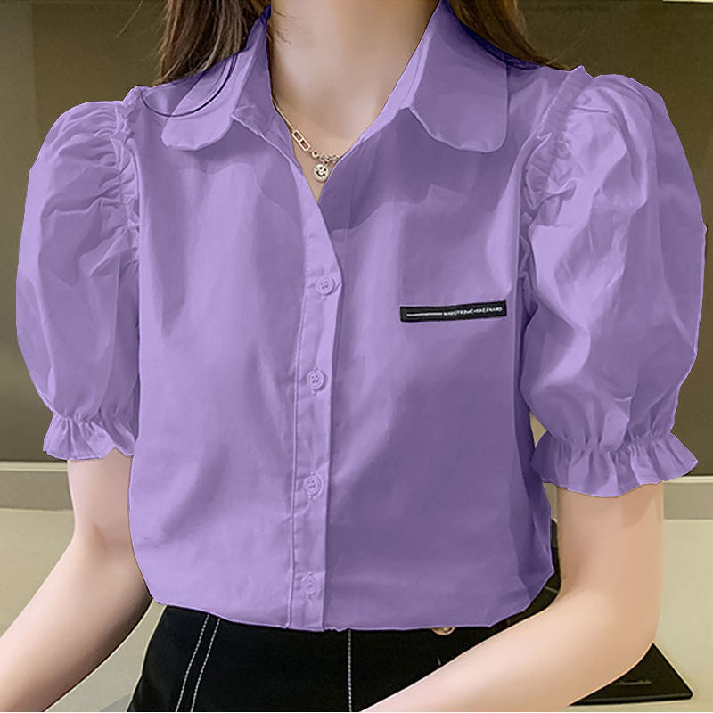 Summer solid color chiffon shirt short-sleeved t-shirt women's summer new polo shirt temperament top western style small shirt tide