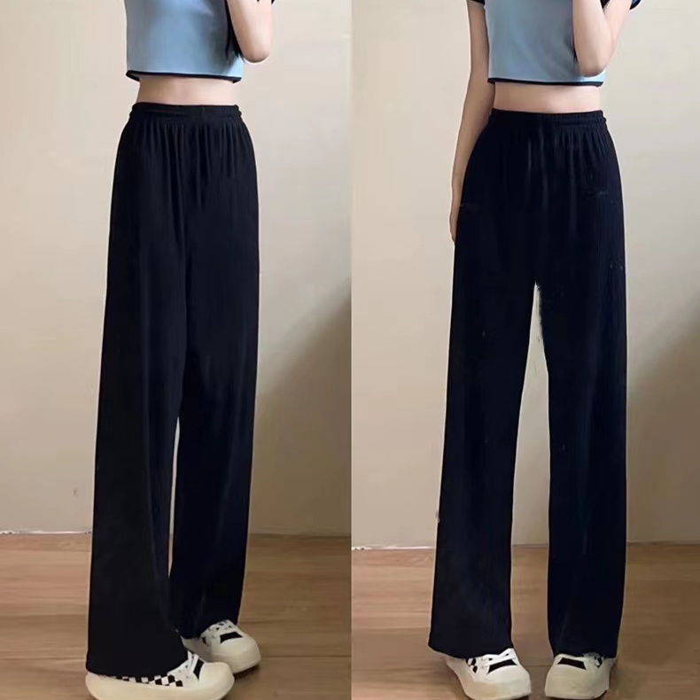 Ice silk high-waisted wide-leg pants women's spring and summer small vertical straight-leg pants women's Korean version loose and high casual mopping pants