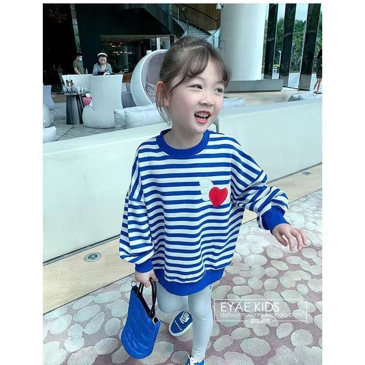 Girls sweater spring and autumn style  autumn new children's baby foreign style long-sleeved fried street striped thin top