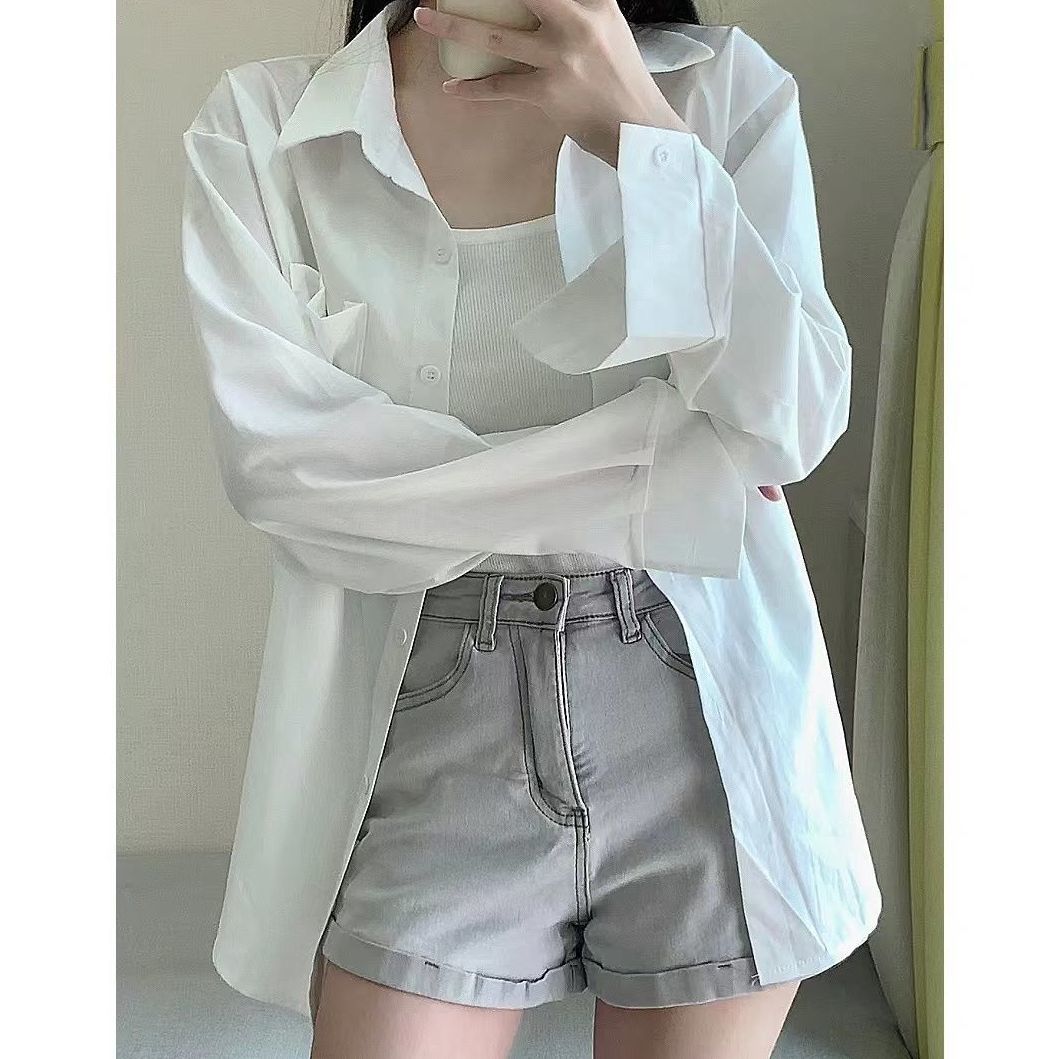 白色襯衫女2022夏季新款學生內搭外穿百搭鹽系氣質長袖上衣襯衣女